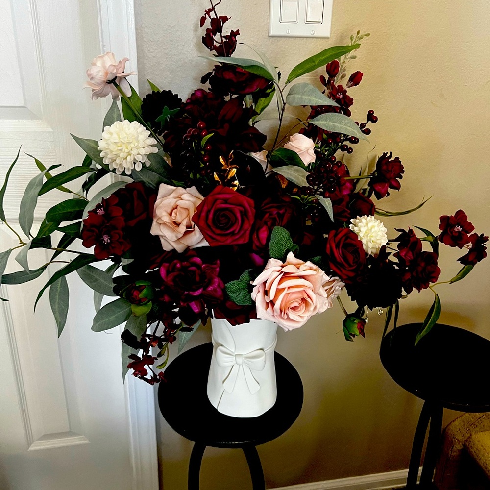 Ling’s Moment Large Freeform Bridal Bouquet Romantic Marsala NIB. 17 inch